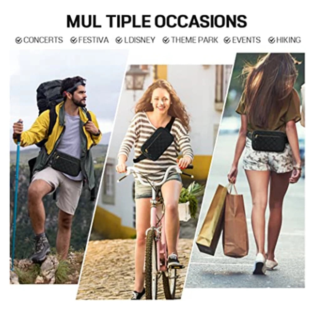 Crossbody Bag Multi-Pockets Rhombus Pattern Adjustable Belts Fanny Packs