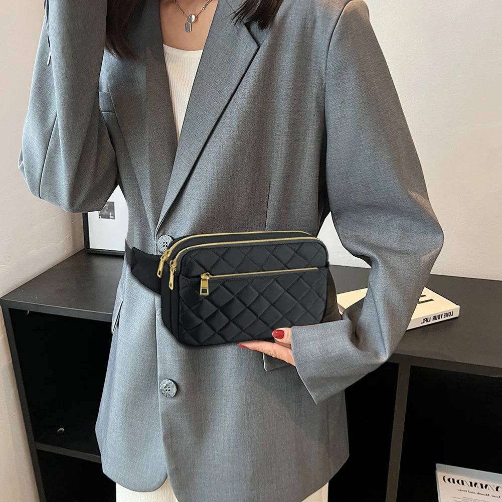 Crossbody Bag Multi-Pockets Rhombus Pattern Adjustable Belts Fanny Packs