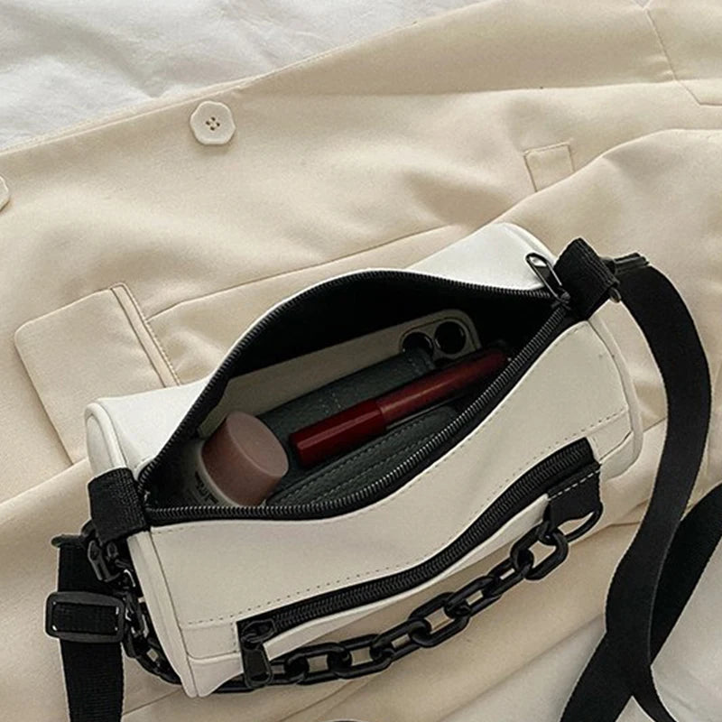 Cylinder Chains Shoulder Bag for Women PU Leather Handbag Crossbody Bag