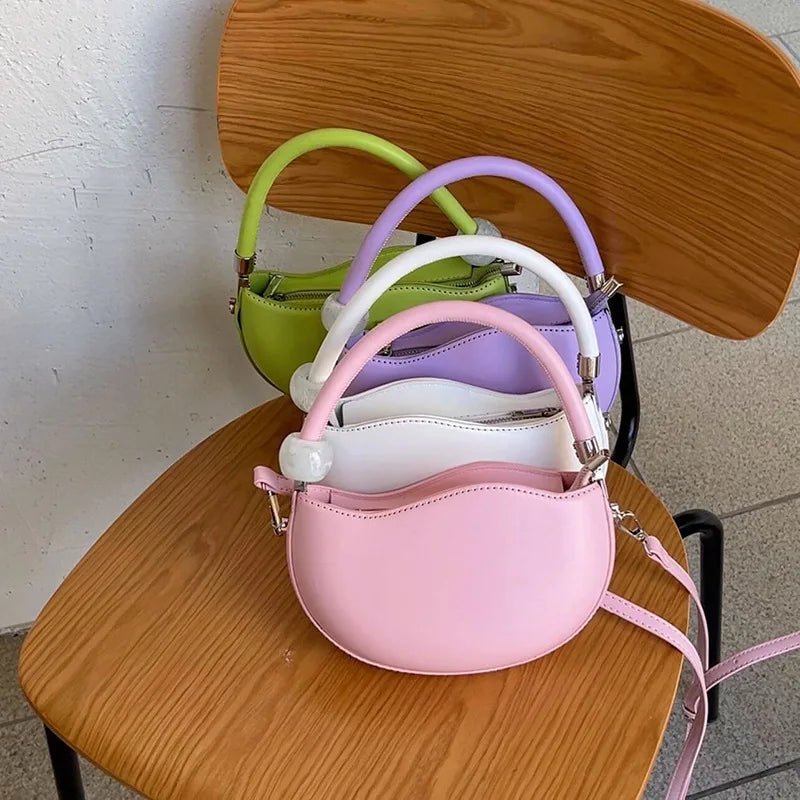 Women Small Shoulder Bag PU Leather Round Crossbody Bags