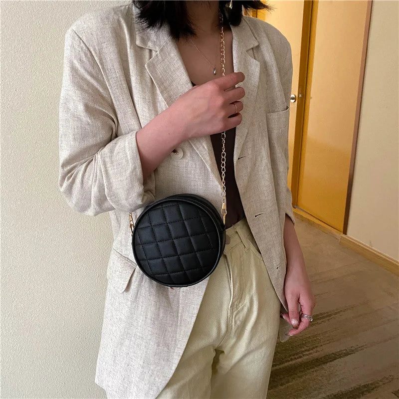 Diamond Lattice Chain Crossbody Bag Round Women Handbags