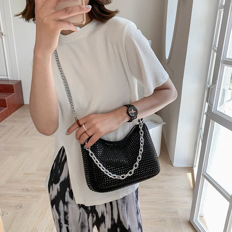 Diamond Shoulder Bag Women Leather Cross body bags Chains Handbag