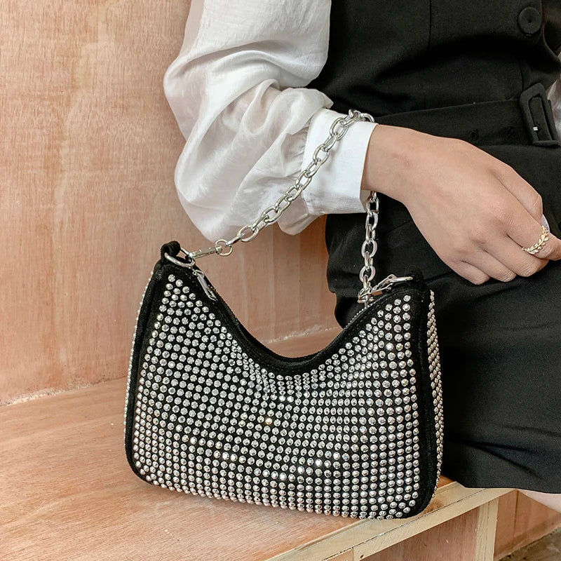 Diamond Shoulder Bag Women Leather Cross body bags Chains Handbag