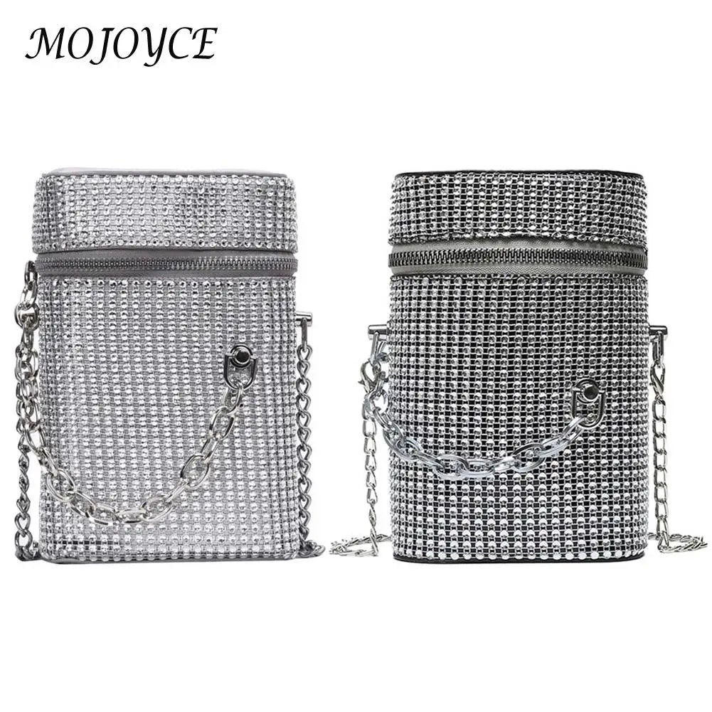 Diamond Shoulder Bag Women Leather Cylinder Bucket Handbag