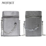 Diamond Shoulder Bag Women Leather Cylinder Bucket Handbag