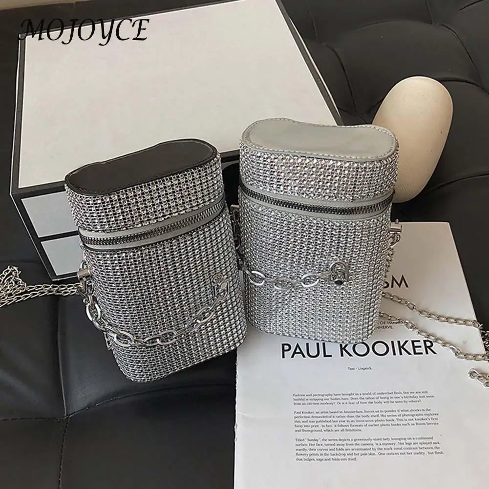 Diamond Shoulder Bag Women Leather Cylinder Bucket Handbag