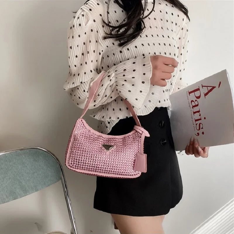 Diamond Shoulder Bags for Women Crossbody Zipper Handbag Soft Female Tote Bags