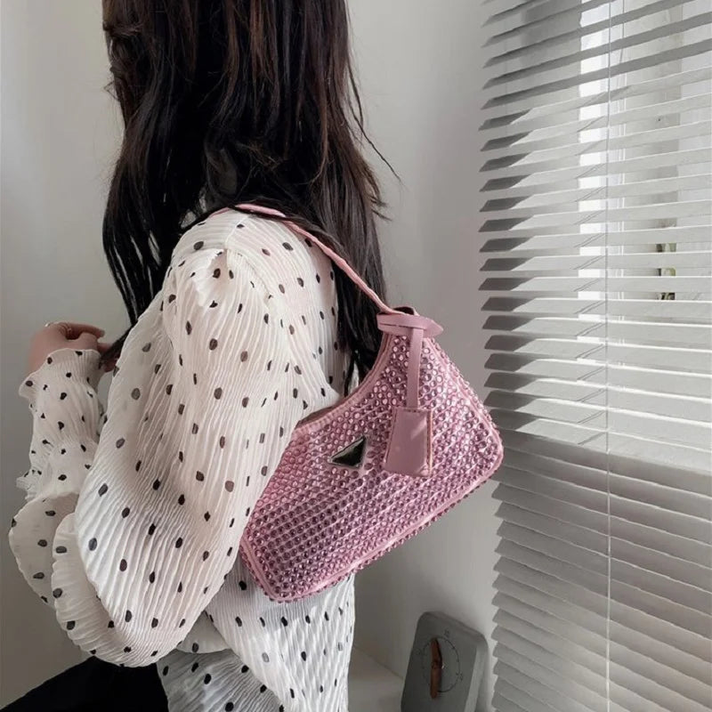 Diamond Shoulder Bags for Women Crossbody Zipper Handbag Soft Female Tote Bags