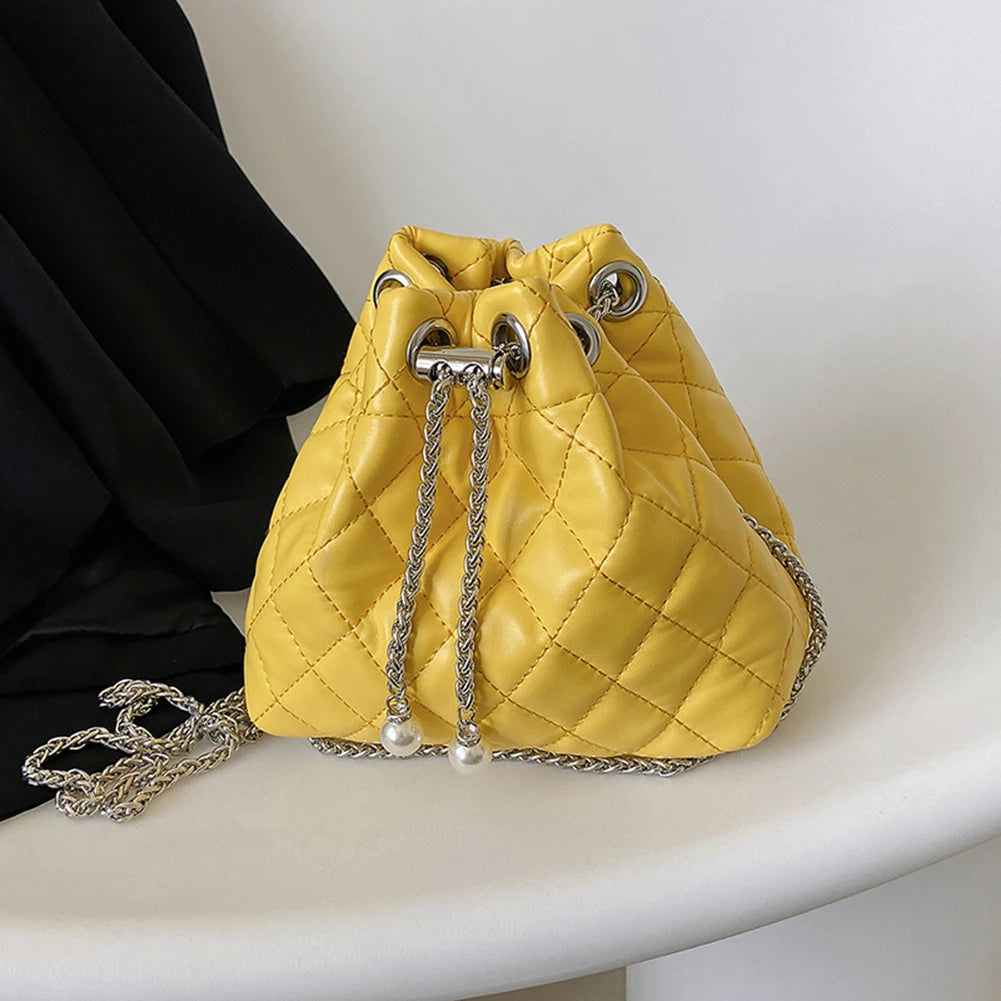 Embroidered Shoulder Bag Chain Bucket Clutch Purse