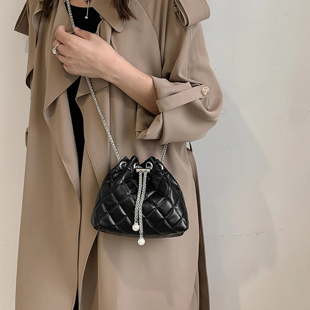 Embroidered Shoulder Bag Chain Bucket Clutch Purse