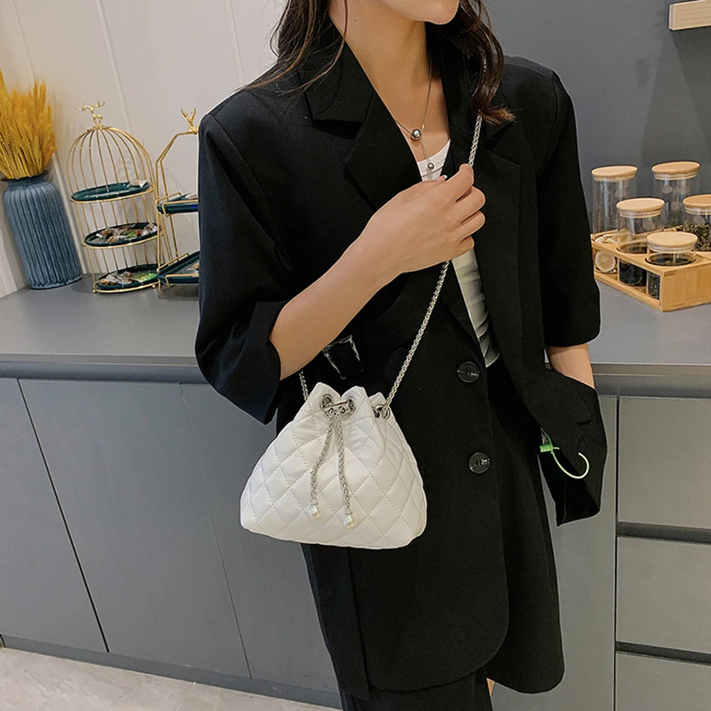 Embroidered Shoulder Bag Chain Bucket Clutch Purse