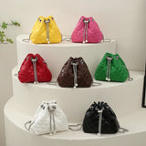 Embroidered Shoulder Bag Chain Bucket Clutch Purse