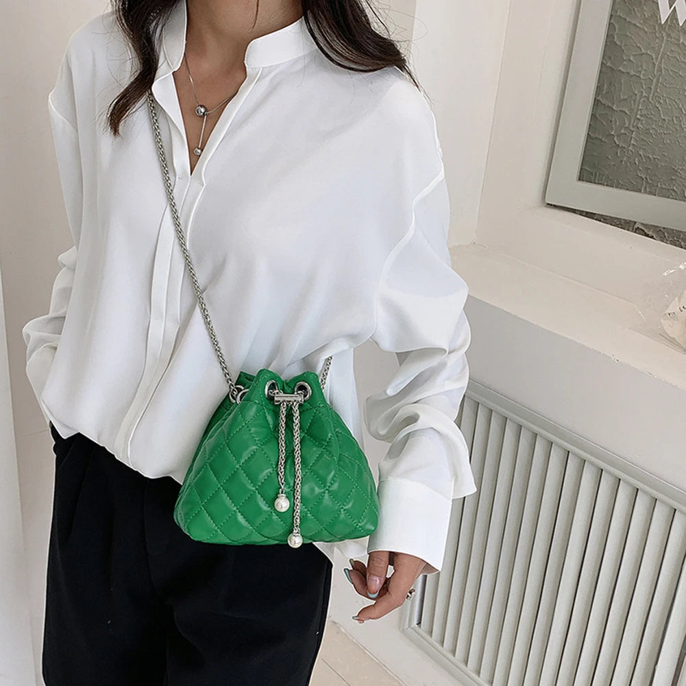 Embroidered Shoulder Bag Chain Bucket Clutch Purse