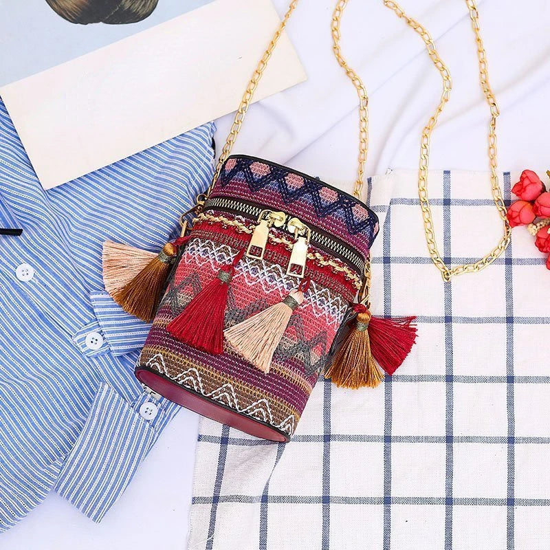 Ethnic Style Shoulder Crossbody Bag with Tassel