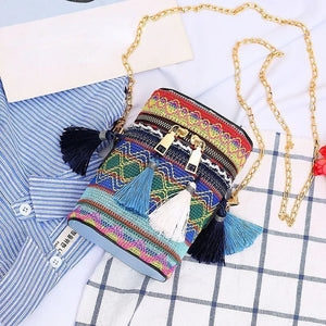 Ethnic Style Shoulder Crossbody Bag with Tassel