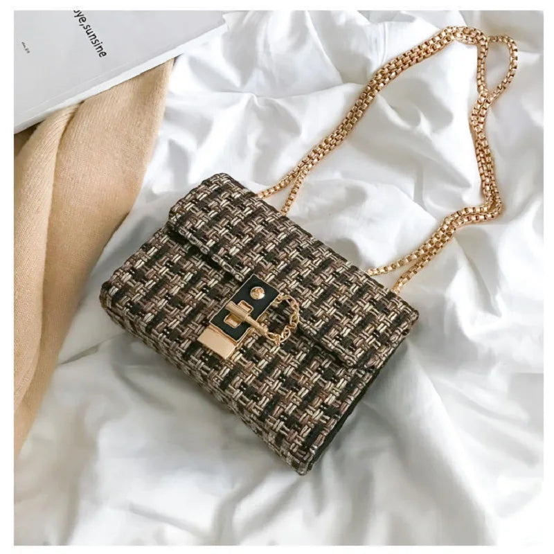 Plaid Knitting Casual Chain Shoulder Bag for Women