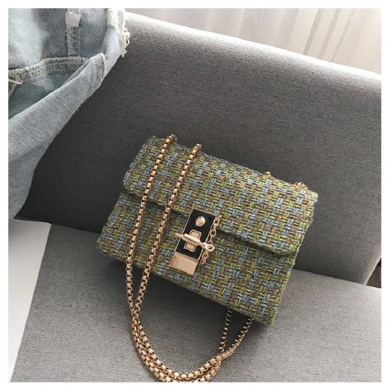 Plaid Knitting Casual Chain Shoulder Bag for Women
