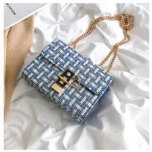 Plaid Knitting Casual Chain Shoulder Bag for Women