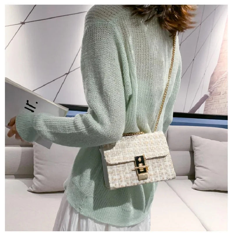 Plaid Knitting Casual Chain Shoulder Bag for Women