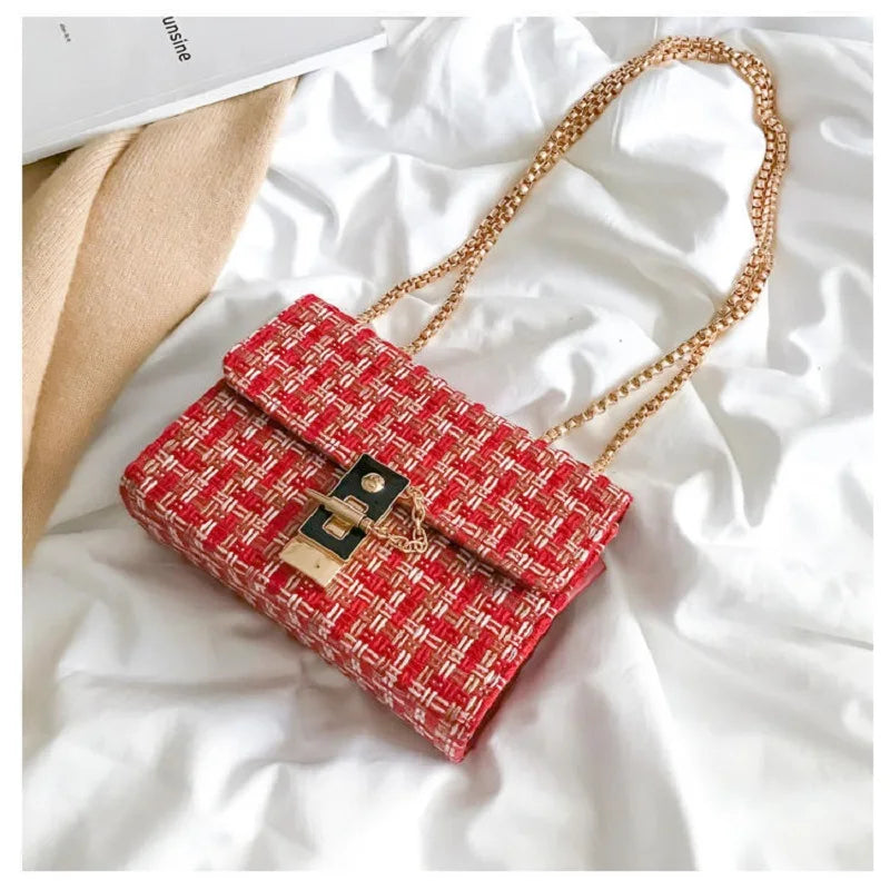 Plaid Knitting Casual Chain Shoulder Bag for Women