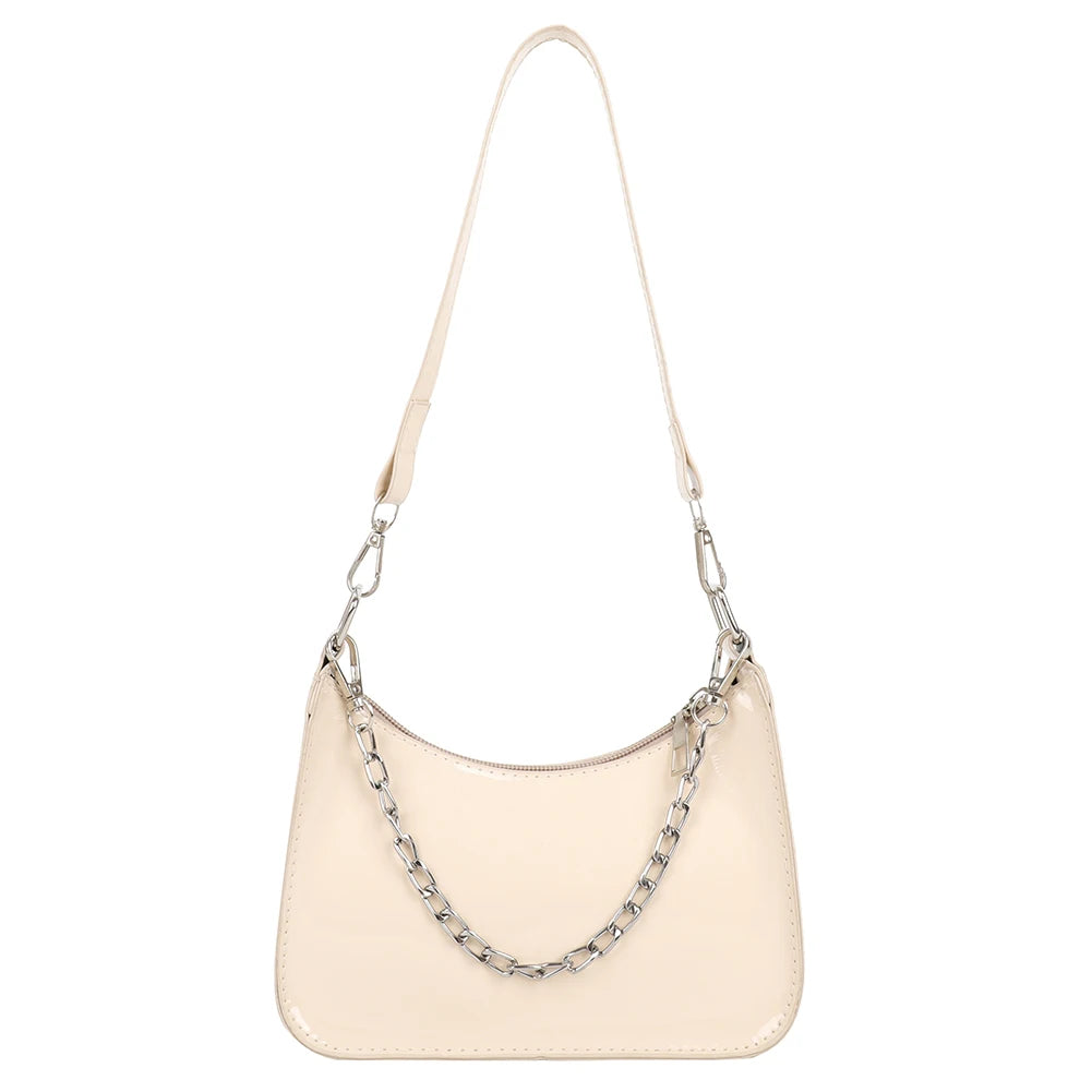 Retro Women Top-handle Totes Shoulder Bag Solid Chain Handbag