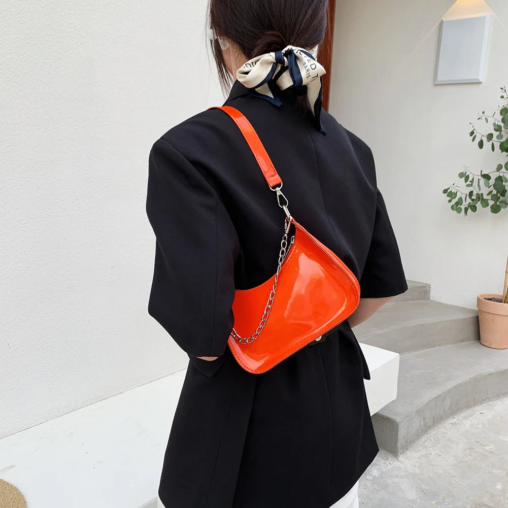 Retro Women Top-handle Totes Shoulder Bag Solid Chain Handbag
