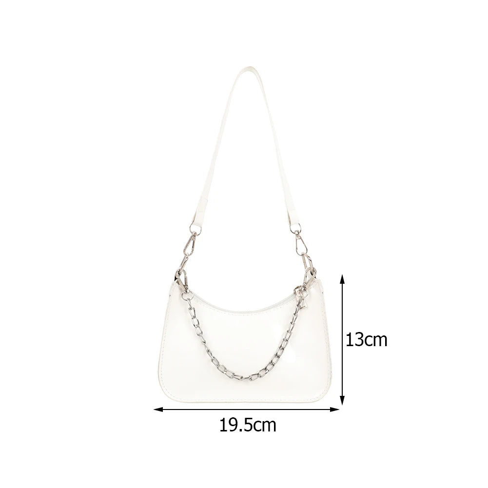 Retro Women Top-handle Totes Shoulder Bag Solid Chain Handbag