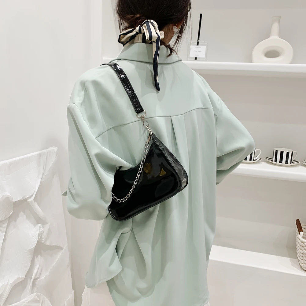 Retro Women Top-handle Totes Shoulder Bag Solid Chain Handbag