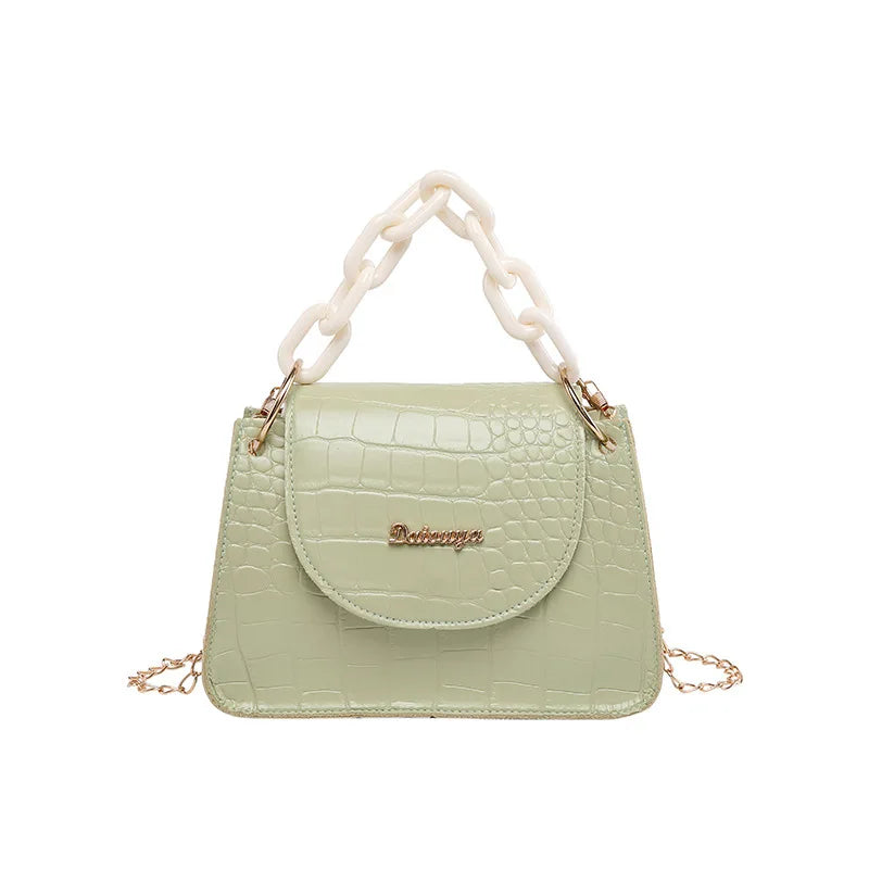 Casual Women Leather Chain Handbag Solid Color Tote Shoulder Bag
