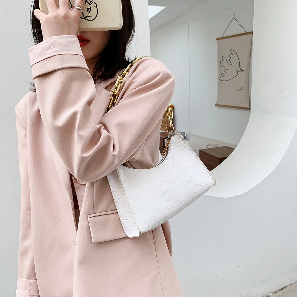 Makeup Bag Retro Casual Women Totes Shoulder Bags Female Leather Solid Chain Han