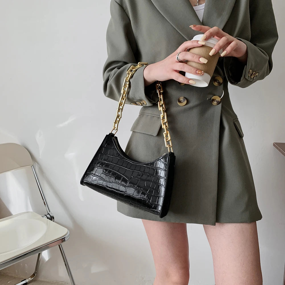 Makeup Bag Retro Casual Women Totes Shoulder Bags Female Leather Solid Chain Han