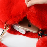 Faux Fur Heart Shaped Shoulder Bag Chain Messenger Bag Plush Crossbody Bag