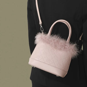 Faux Fur Plush Bucket Bag for Women Portable Crossbody Purse Shoulder Bag