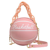 Pink Leather Basketball Bag Crossbody Chain Hand Bags