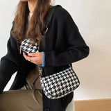 Vintage Plaid Shoulder Bags with Mini Round Purse Pendant