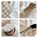 Vintage Plaid Shoulder Bags with Mini Round Purse Pendant