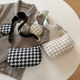 Vintage Plaid Shoulder Bags with Mini Round Purse Pendant