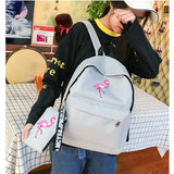 Flamingo Print Canvas School Bags for Girls Student Backpacks