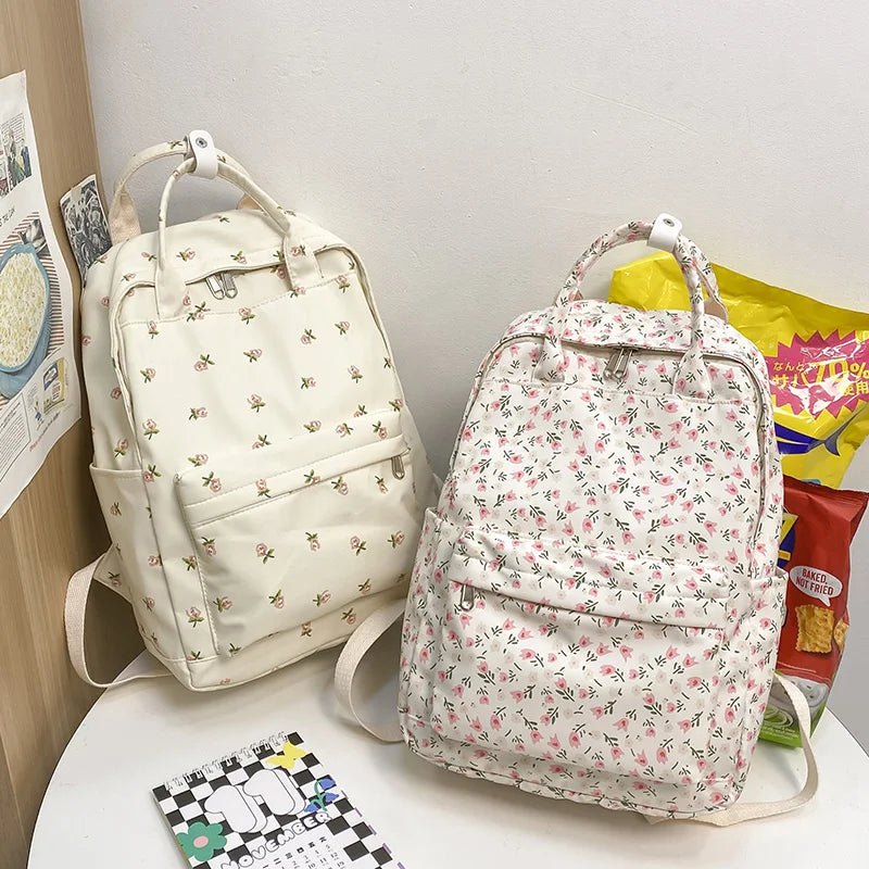 Floral Backpack Women Waterproof Nylon Rucksack Large Capacity