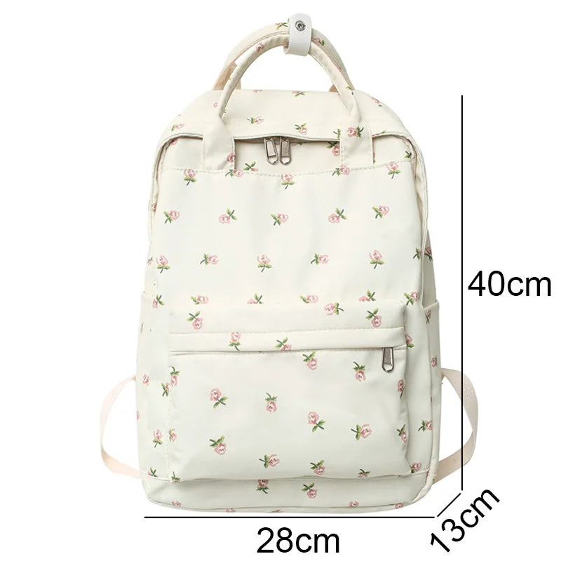 Floral Backpack Women Waterproof Nylon Rucksack Large Capacity