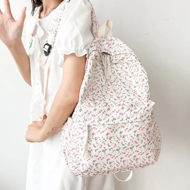 Floral Backpack For Women Waterproof Nylon Rucksack Large Capacity