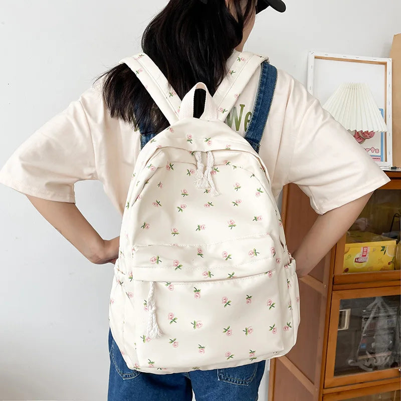 Floral Backpack For Women Waterproof Nylon Rucksack Large Capacity