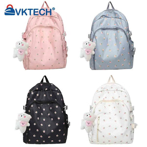 Floral Backpack Nylon Preppy Style Schoolbag College Girl Travel Book Bags