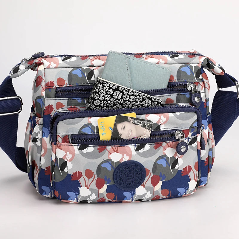 Floral Pattern Women's Shoulder Bag High Durable Fabric Nylon Handbag