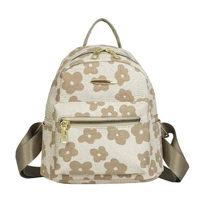 Flower Print Small Backpack for Girls Soft Canvas School Bag