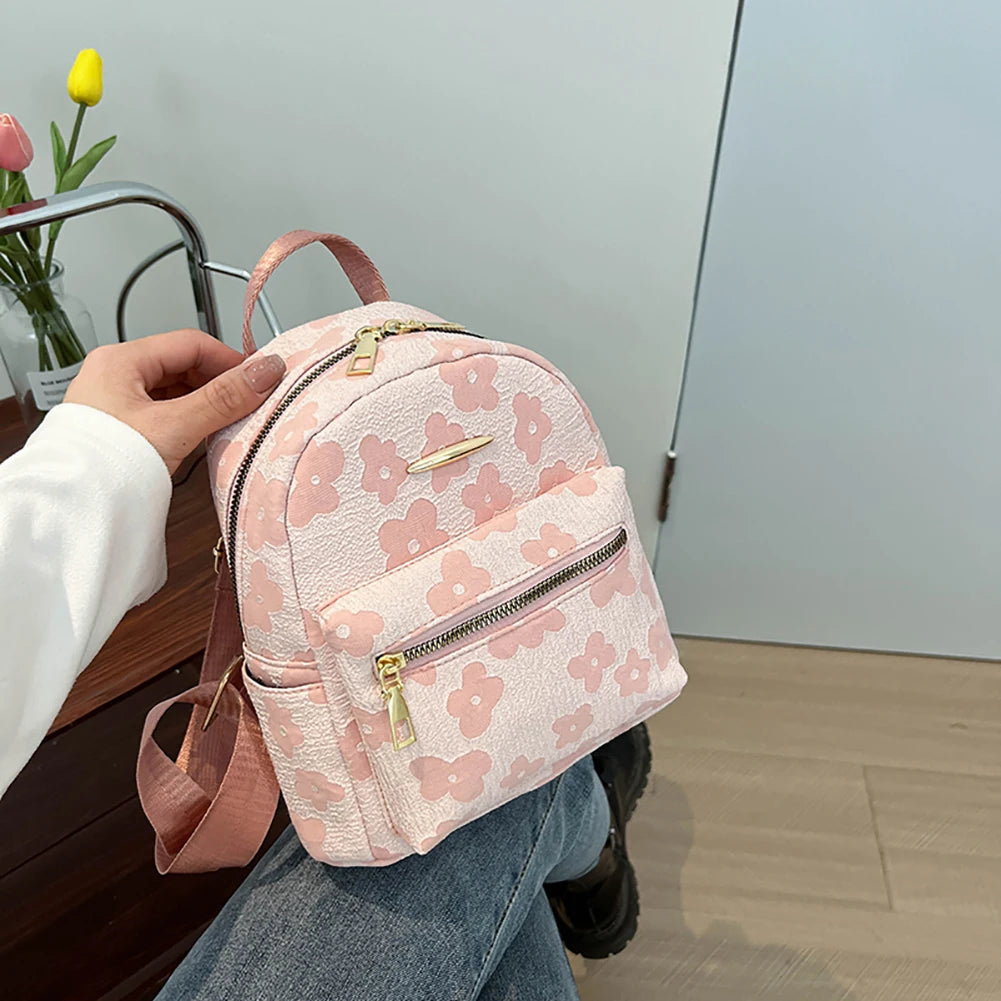 Flower Print Small Backpack for Girls Soft School Bag