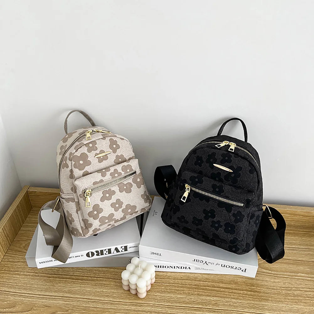 Flower Print Small Backpack for Girls Soft School Bag
