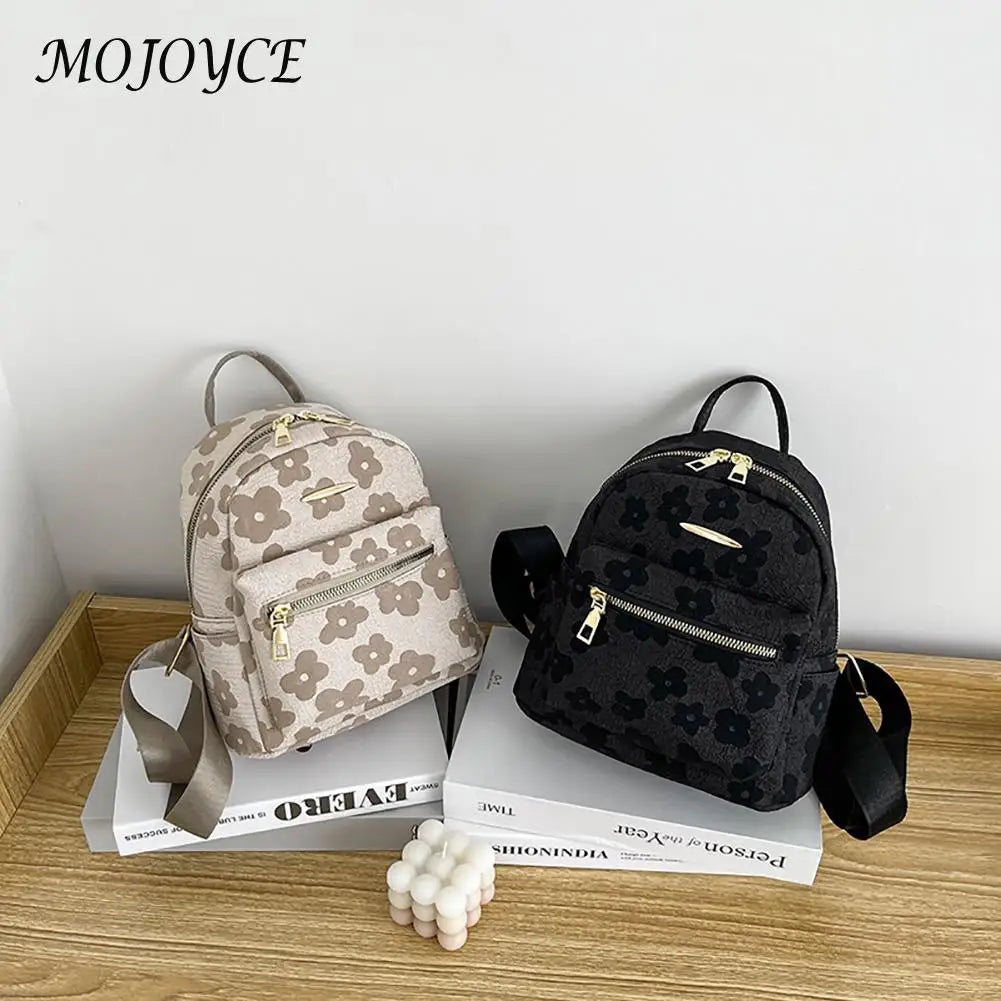 Flower Print Small Backpack Canvas School Bag for Girls