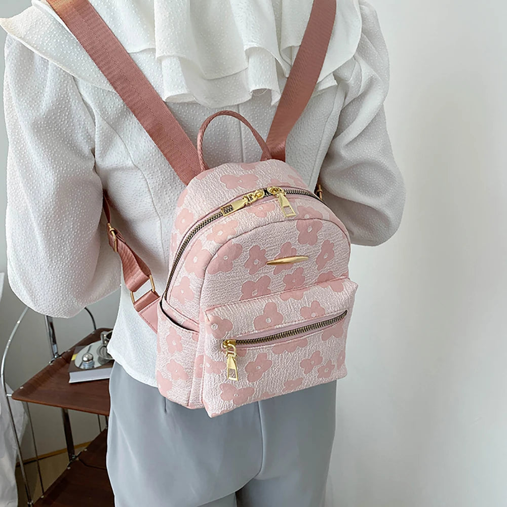 Flower Print Small Backpack Canvas School Bag for Girls