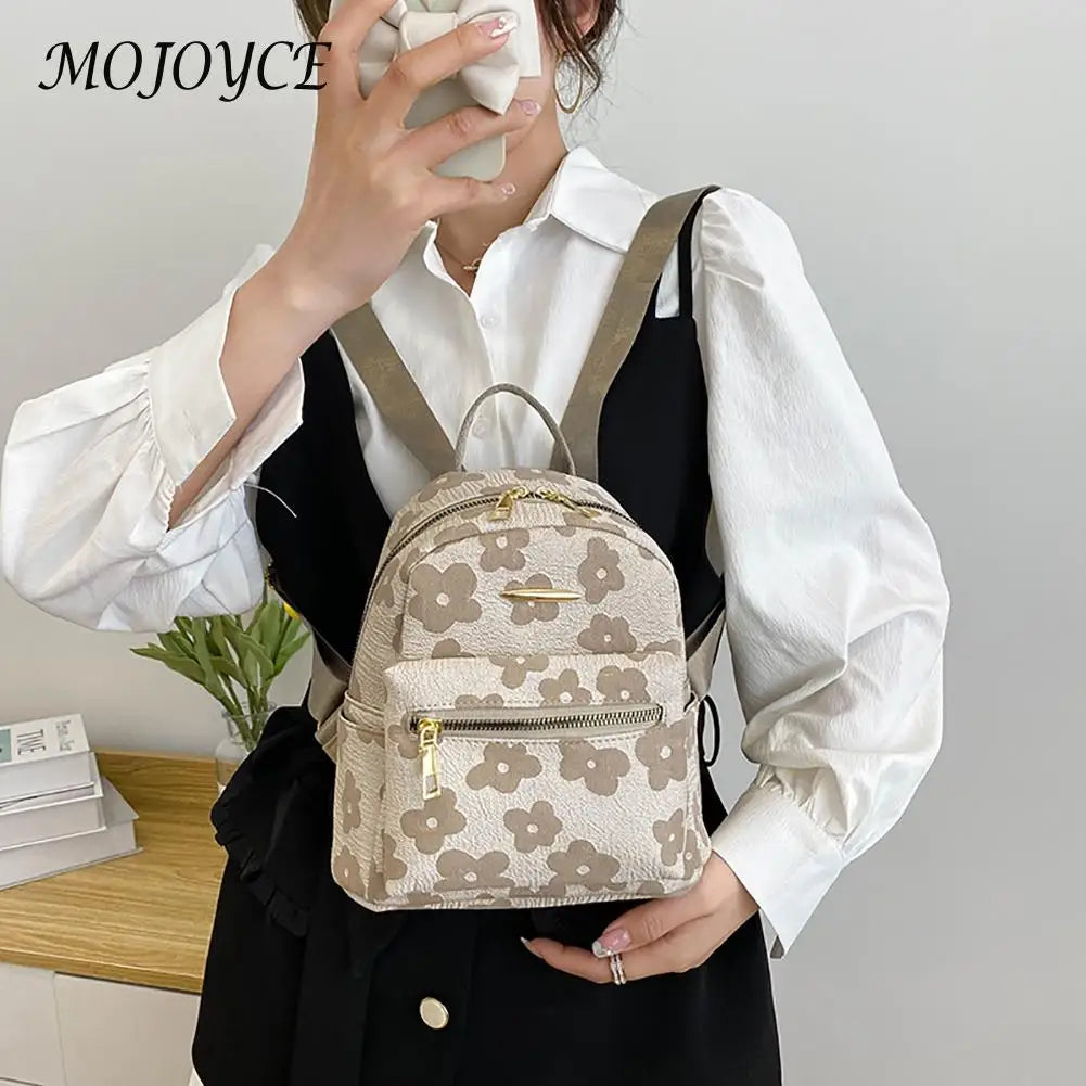 Flower Print Small Backpack Canvas School Bag for Girls